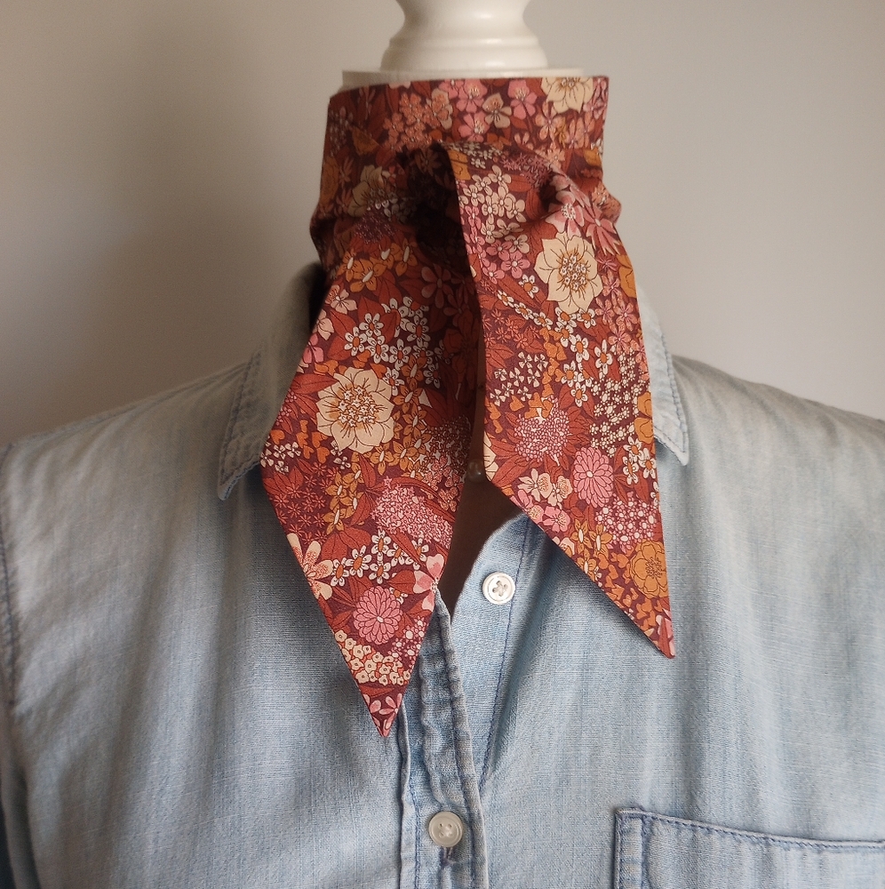 Liberty Art Fabric Tana Lawn Skinny Scarf Ciara Terra Cotta Gold Floral Bespoke - Picture 9 of 13